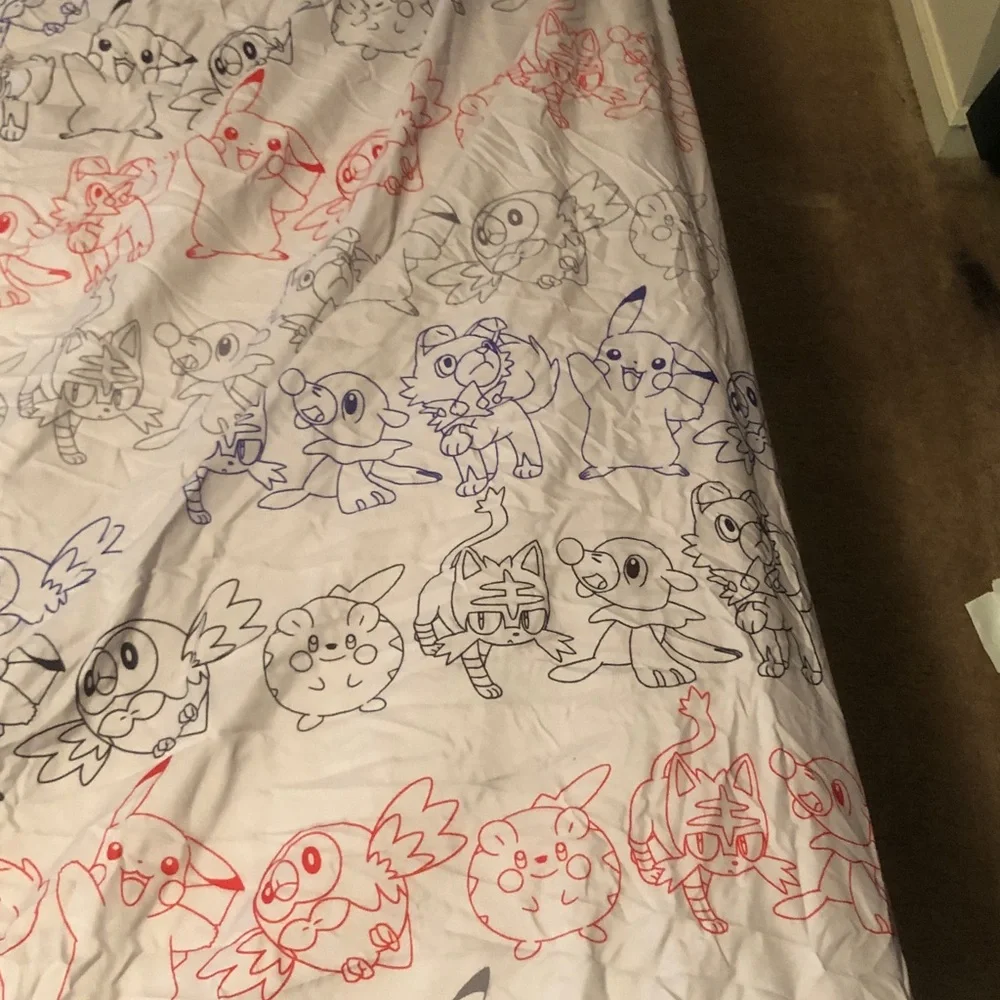 Pokemon Character Print Twin/Full Sheet - Red & Blue Line Art on White